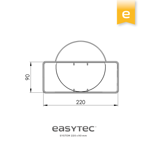 Übergang von flach auf rund 220 x 90 mm und 150 mm